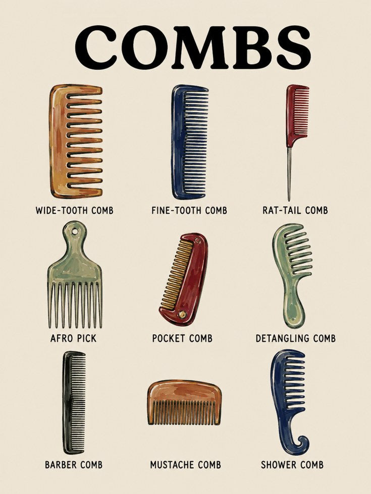 Barber Shop Wall Art – Hair Comb Types Poster - artwork on paper