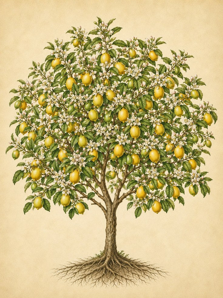 Lemon Tree Botanical Print: Vintage Citrus Illustration Wall Art - artwork on paper