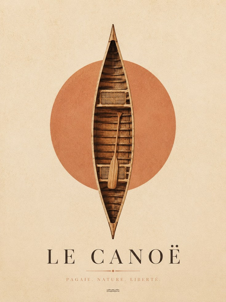 Vintage Canoe Poster: Minimalist Geometric Earth Tones Wall Art - artwork on paper