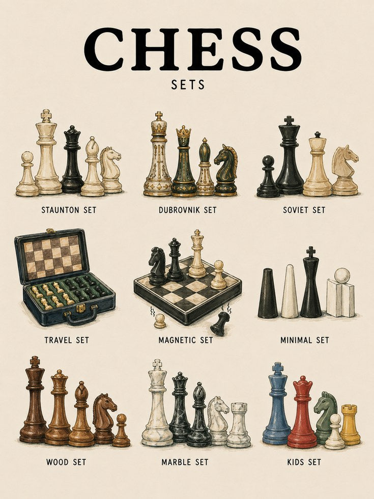 Chess Sets Illustration Print — Vintage Educational Guide - artwork on paper