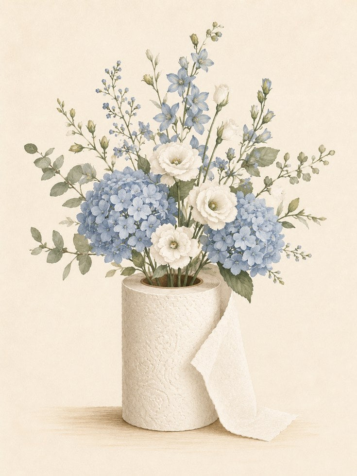 Blue Hydrangea Floral Arrangement: Soft Watercolor Art Print - artwork on paper