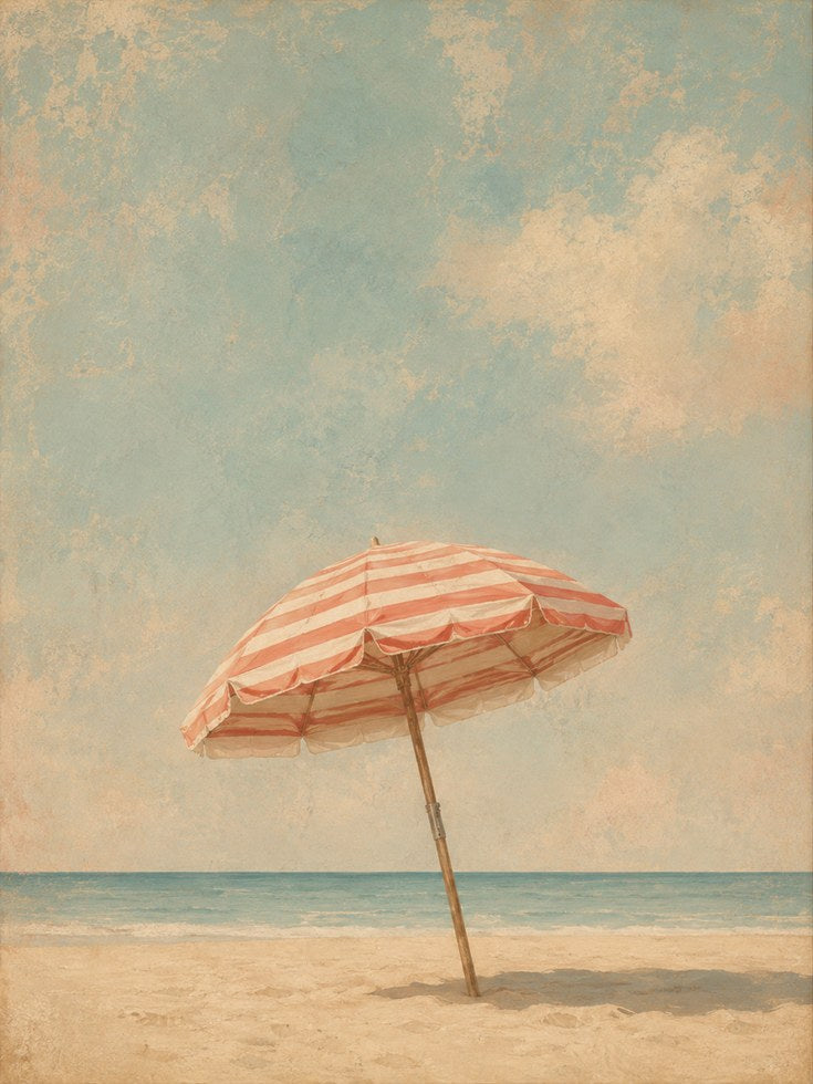 Beach Umbrella Wall Art – Coastal Print - artwork on paper