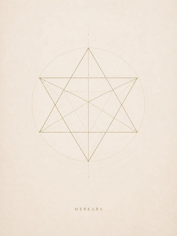 Sacred Geometry Wall Art: Merkaba Gold Line Drawing - artwork on paper