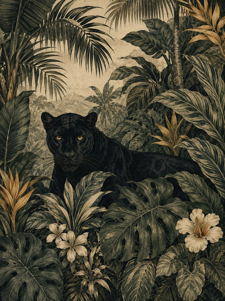 Black Panther Wall Art – Tropical Jungle Print - artwork on paper