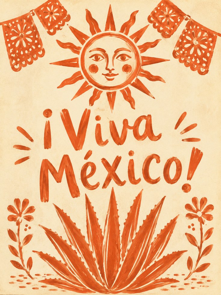 Mexican Folk Art Print – Viva Mexico Wall Art - artwork on paper