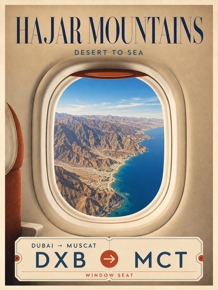 Travel Poster Wall Art – Hajar Mountains Print - artwork on paper