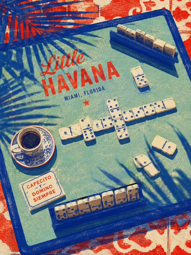 Vintage Domino Poster – Little Havana Miami Print - artwork on paper