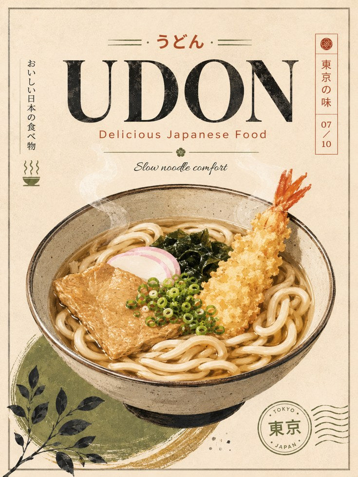 Japanese Food Poster: Vintage Udon Noodles - artwork on paper