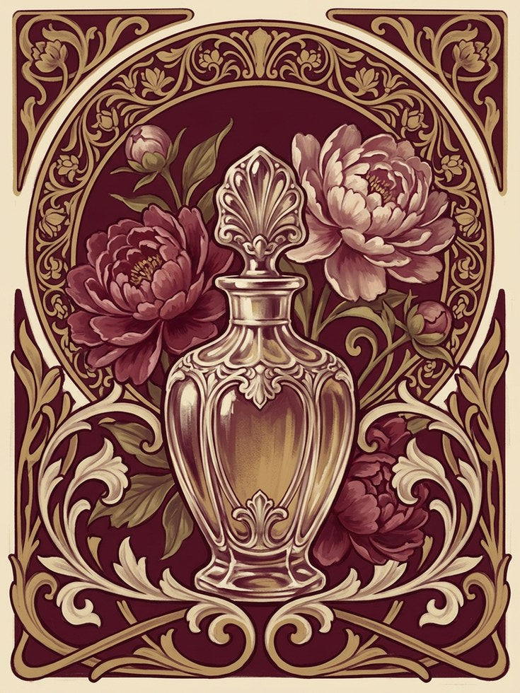 Art Nouveau Vase Print – Burgundy Gold Floral Urn - artwork on paper