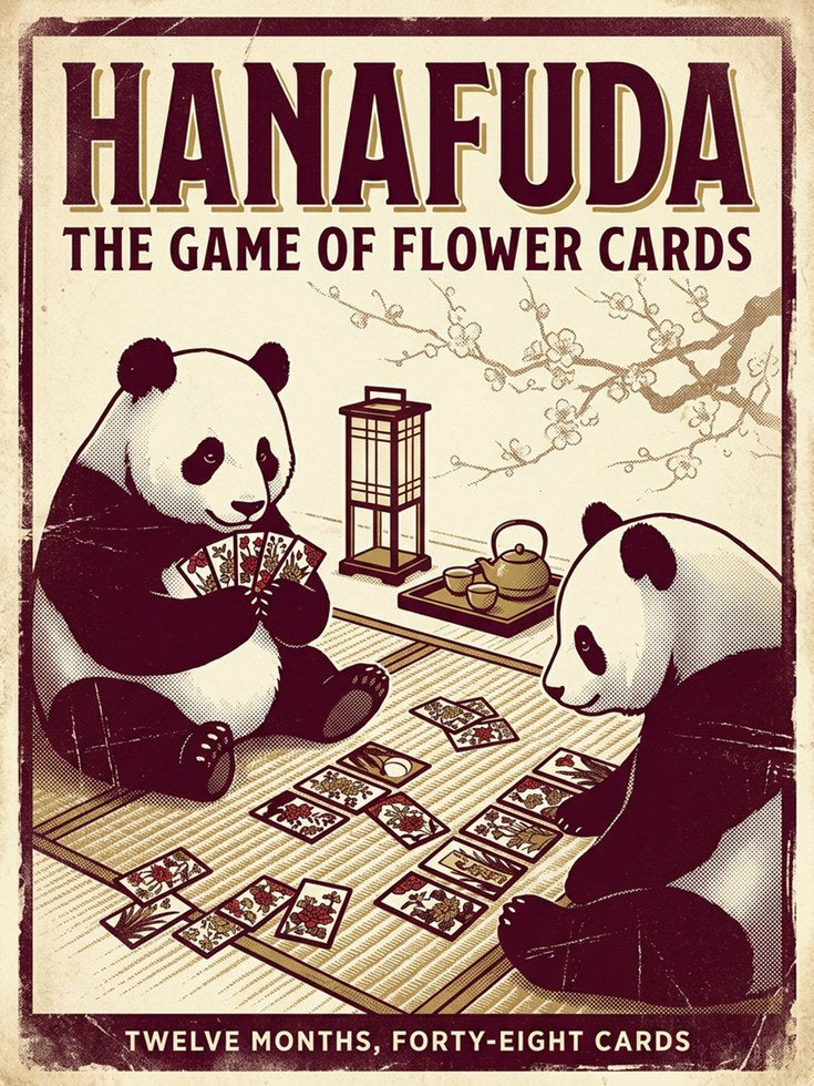 Hanafuda Card Game Poster – Vintage Pandas - artwork on paper