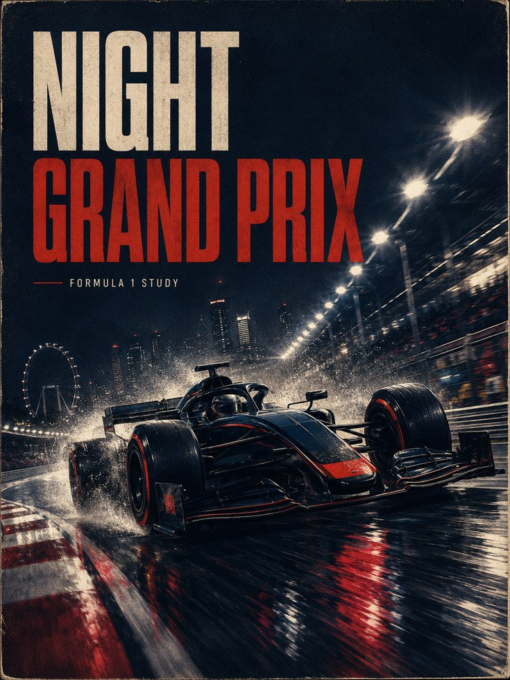 Night Grand Prix Art Print: Formula 1 Racing Through City Streets - artwork on paper