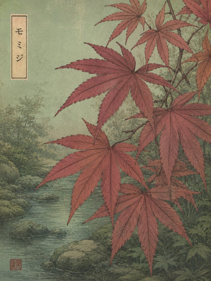 Japanese Maple Botanical Print — Vintage Ukiyo-e Style - artwork on paper