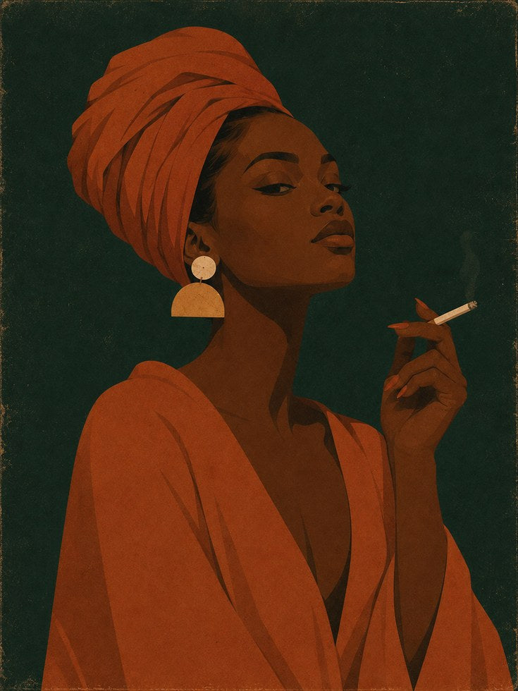 Orange Headwrap Portrait: Vintage Modernist African American Art - artwork on paper