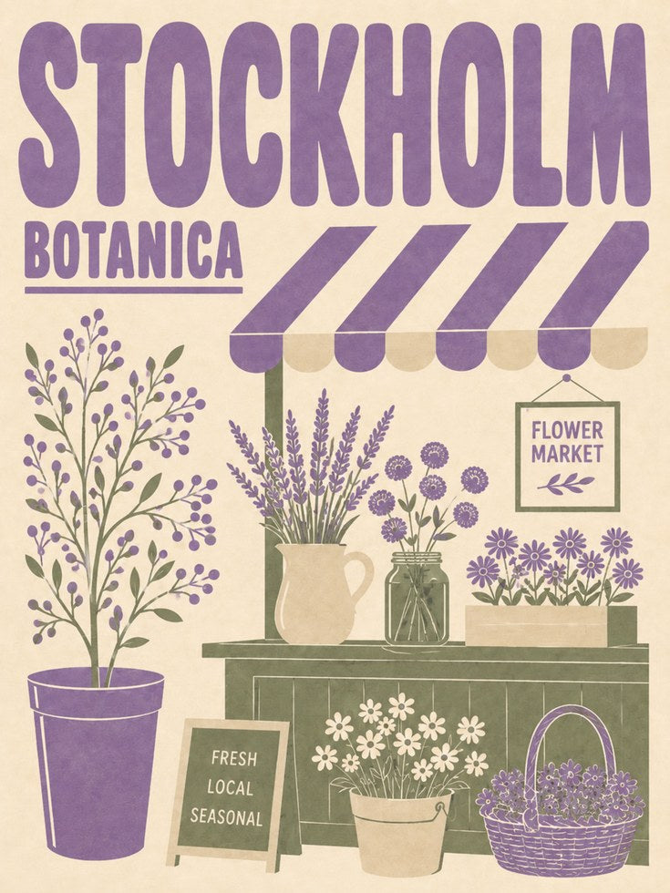 Stockholm Botanica Print: Vintage Scandinavian Flower Market Art - artwork on paper