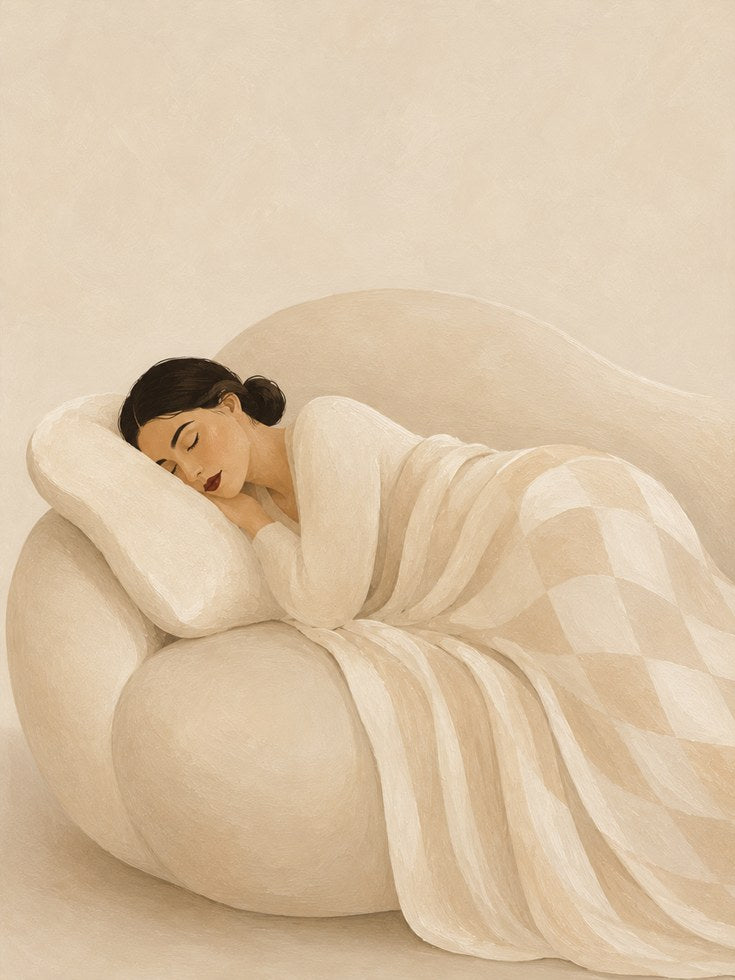 Sleeping Woman Art Deco Print: Soft Neutral Minimalist Design - artwork on paper