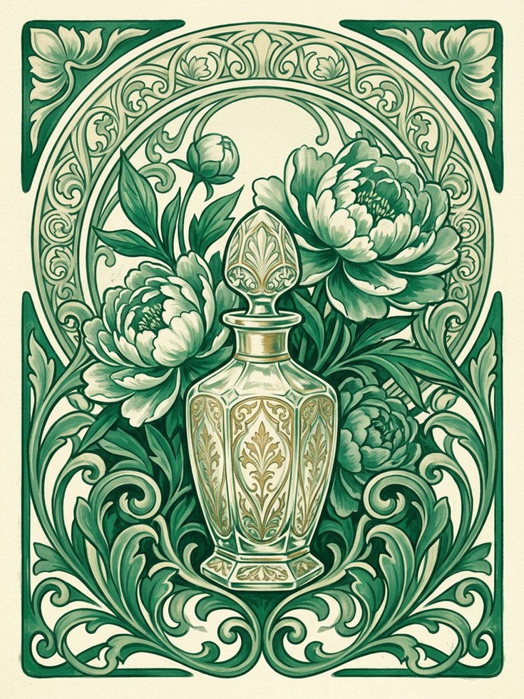 Art Nouveau Peony Print — Ornate Floral Vase Illustration - artwork on paper