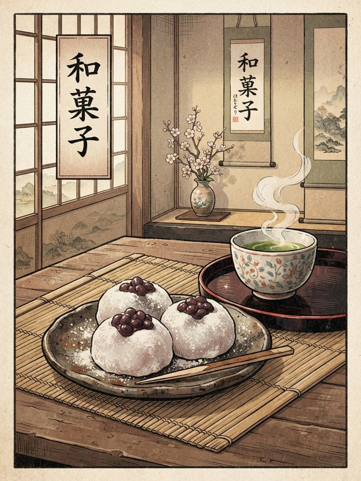 Japanese Tea Room Art – Traditional Wagashi Print - artwork on paper