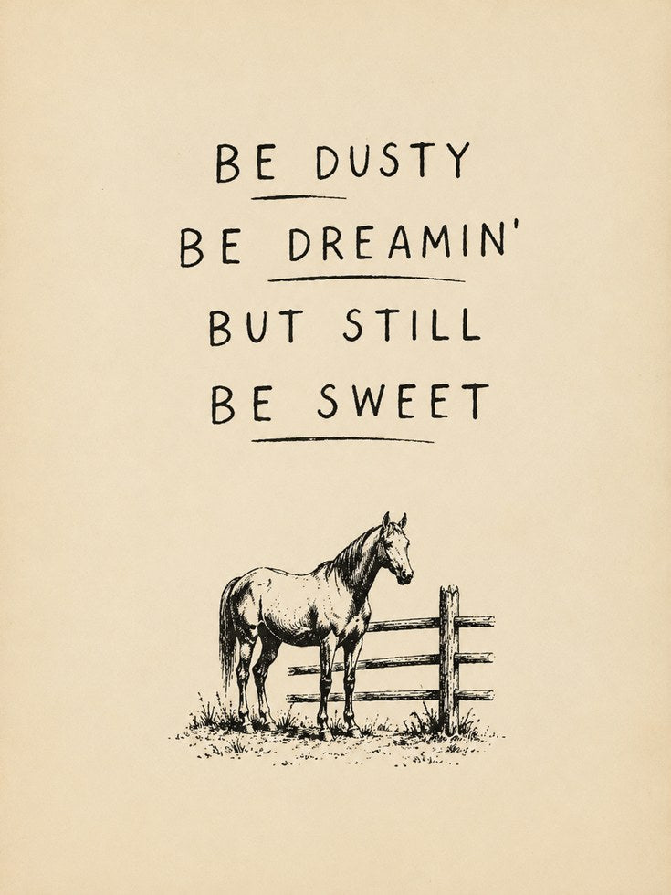 Be Dusty Be Dreamin' Horse Print: Vintage Western Wall Art - artwork on paper