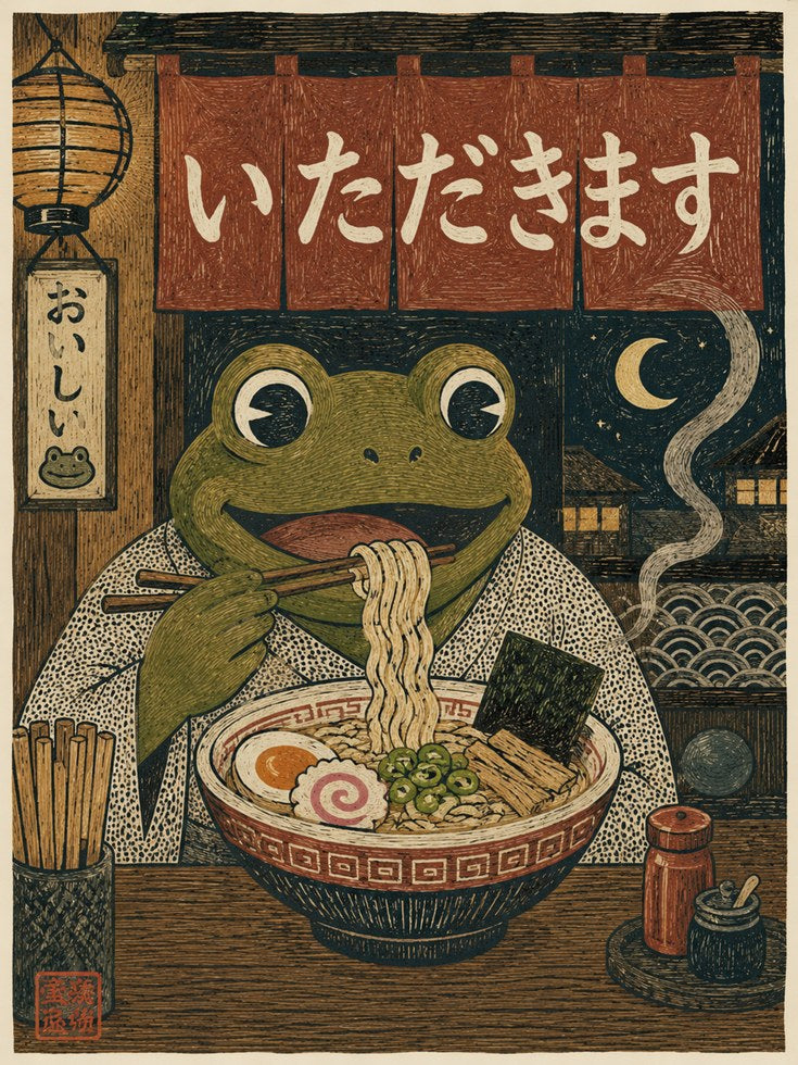 Japanese Frog Ramen Print - artwork on paper