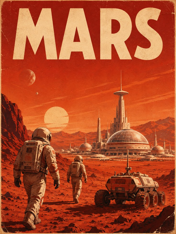 Mars Travel Poster – Retro Space Print - artwork on paper