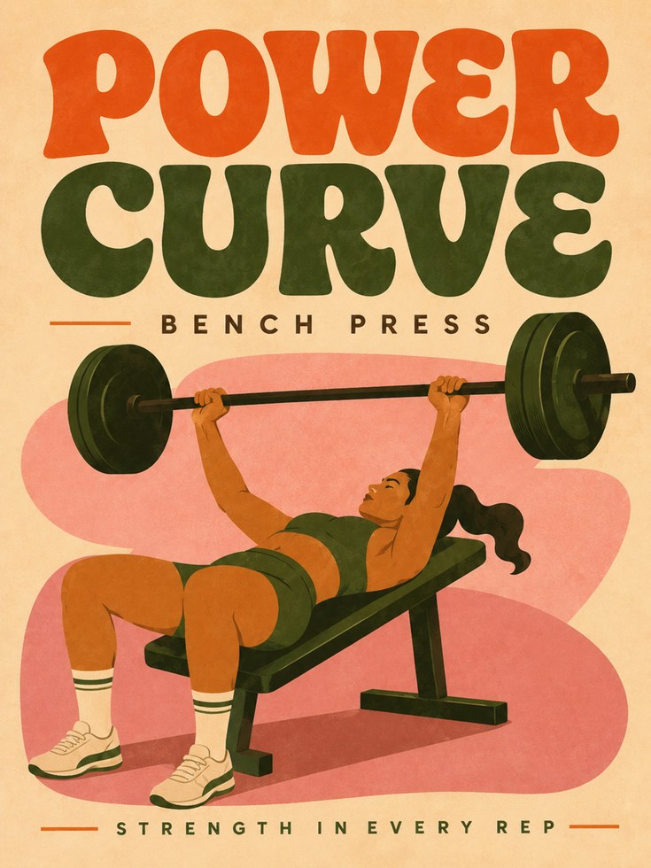Power Curve Bench Press Poster: Retro Fitness Wall Art - artwork on paper