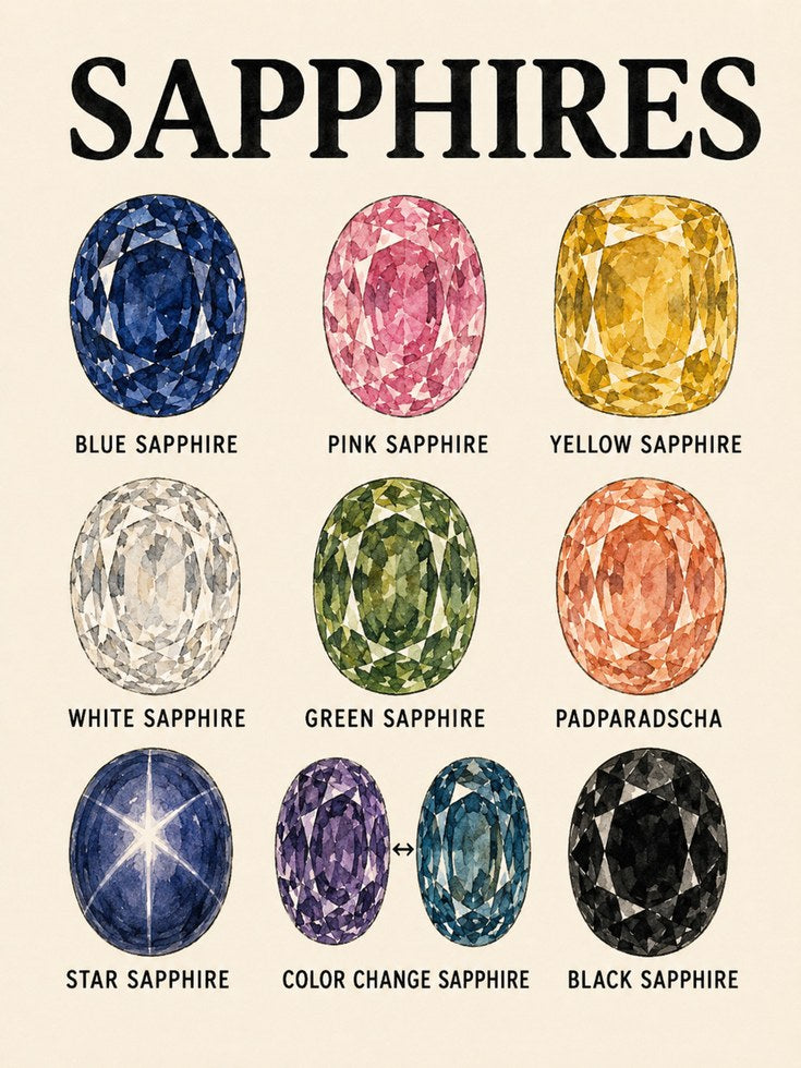 Sapphire Gemstone Chart Print: Vintage Educational Poster - artwork on paper