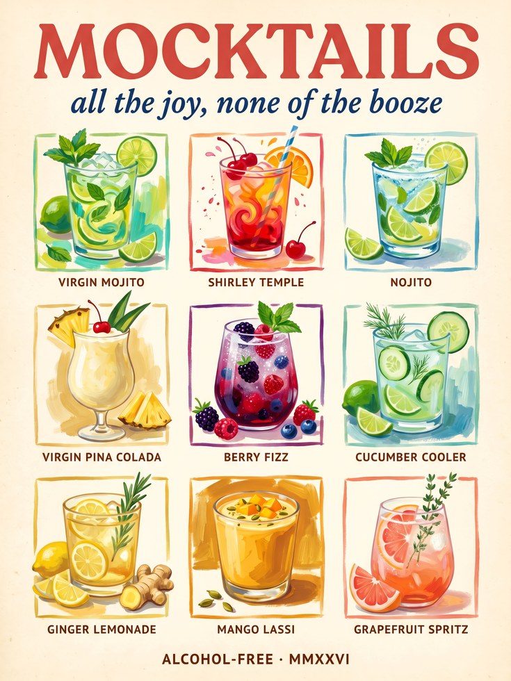 Mocktails Art Print: Retro Bar Decor (Non-Alcoholic Drinks) - artwork on paper