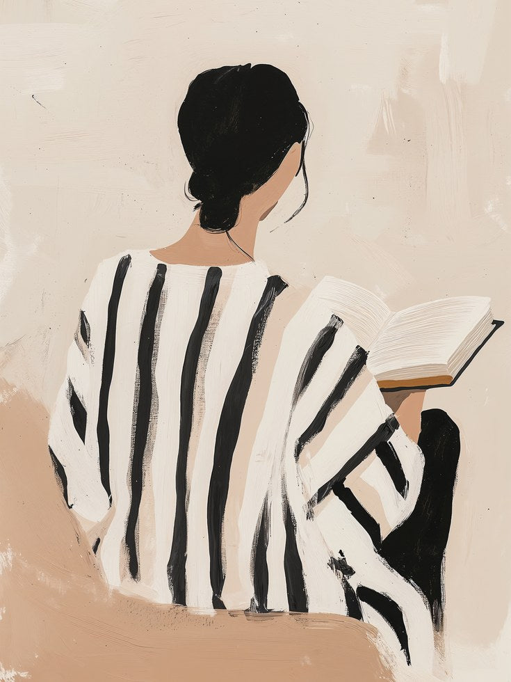 Minimalist Woman Reading Art Print - artwork on paper