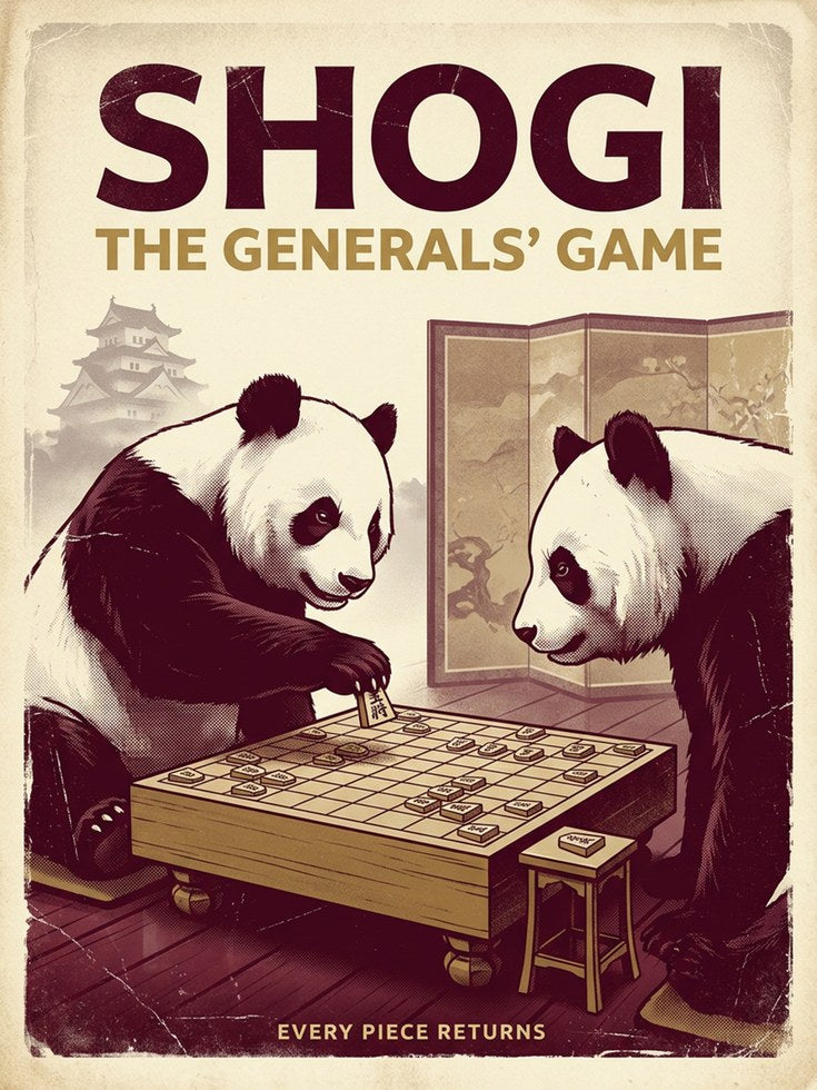 Shogi Pandas Art Print: Vintage Japanese Board Game Poster - artwork on paper