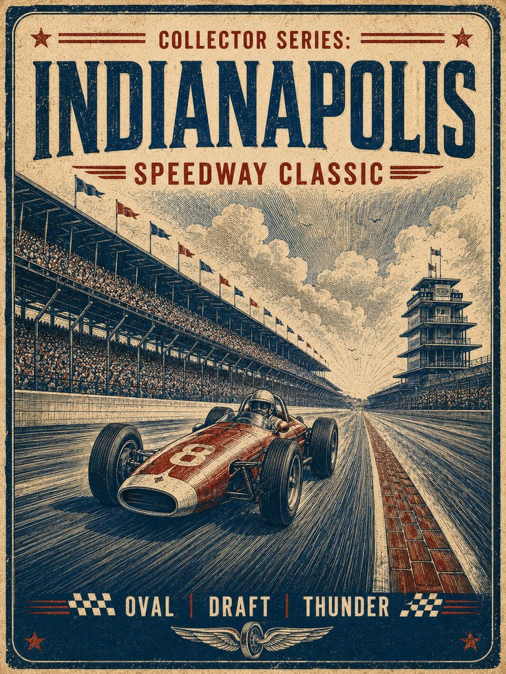 Indianapolis Speedway Vintage Print — Retro Racing Poster - artwork on paper
