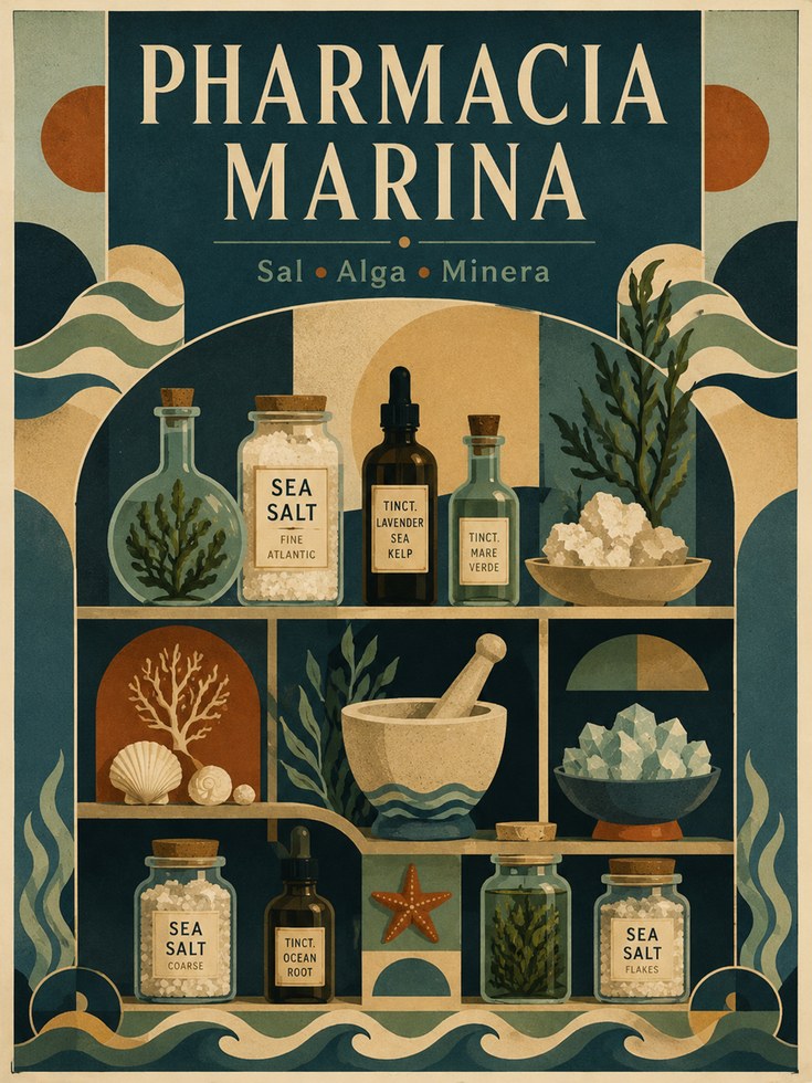 Coastal Apothecary Print: Vintage Pharmacy Art in Teal & Sage - artwork on paper