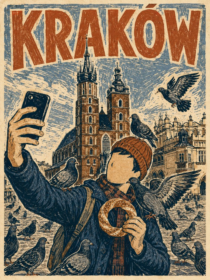 Krakow Travel Poster – Vintage Poland Print - artwork on paper