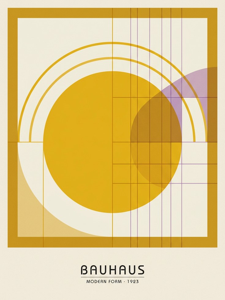 Bauhaus Geometric Circle Art Print: Mustard Yellow Modernist Design - artwork on paper