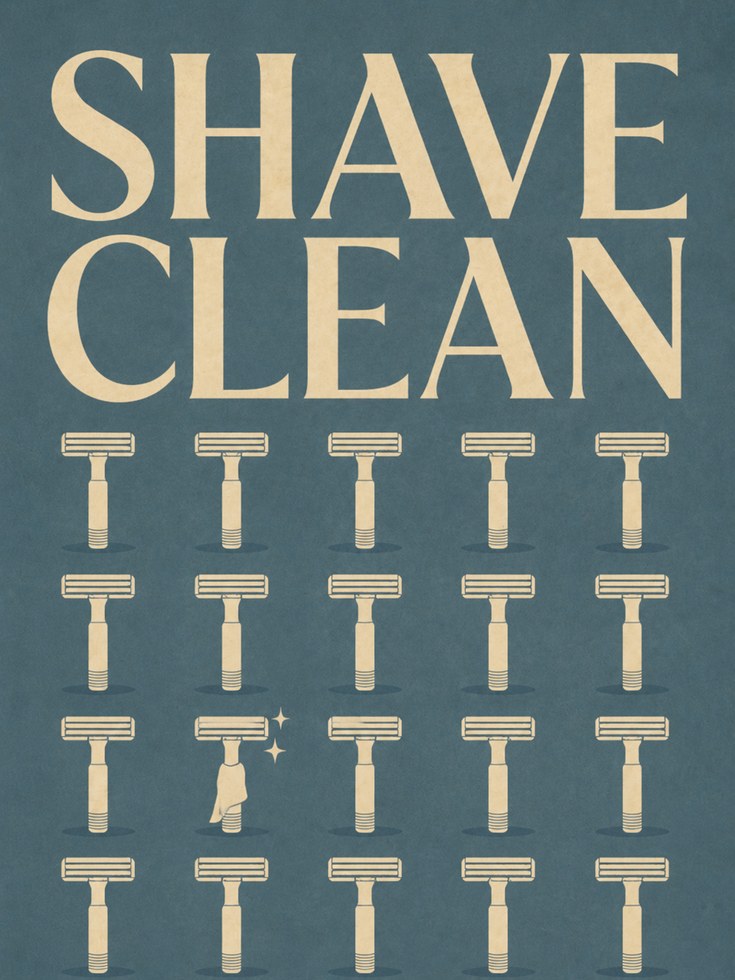 Shave Clean Vintage Poster: Retro Barber Shop Wall Art - artwork on paper