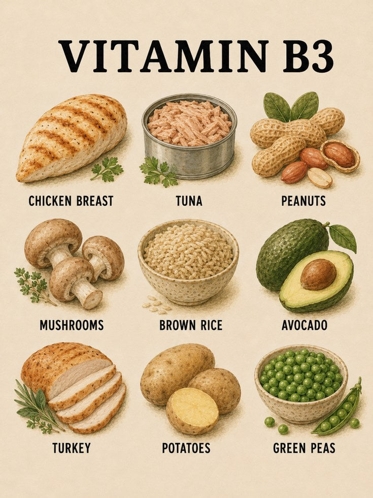 Vitamin B3 Foods Poster - artwork on paper
