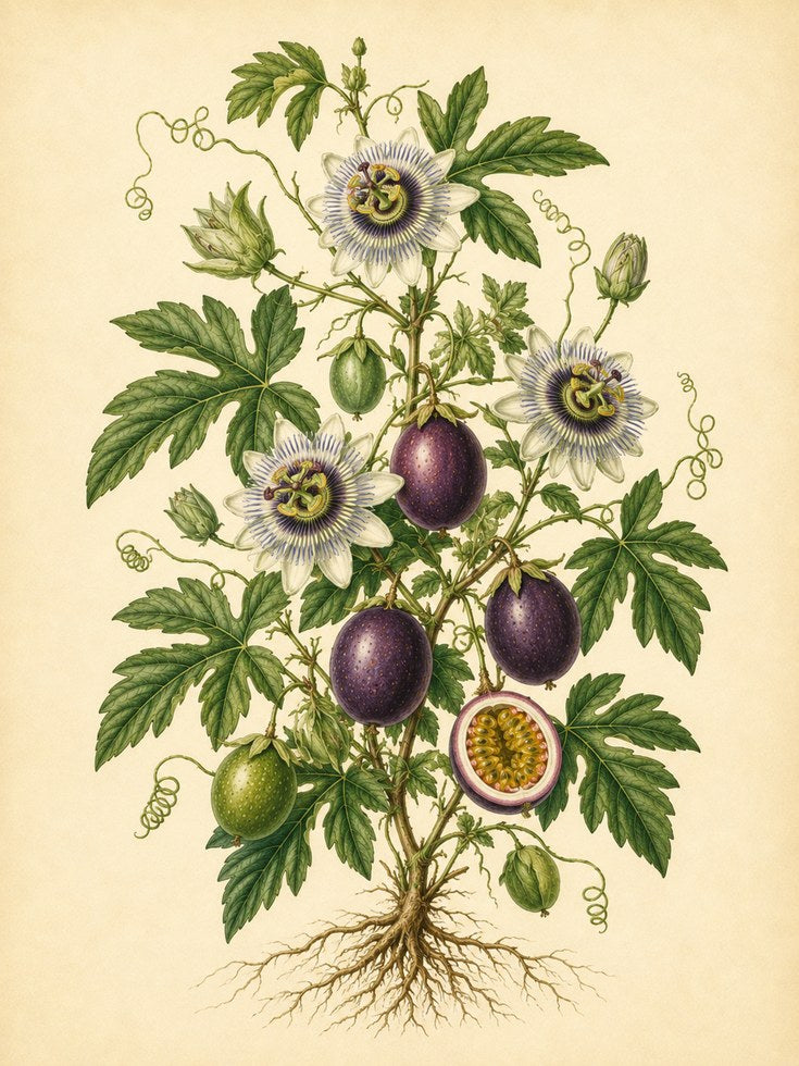 Passion Flower Botanical Print — Vintage Passionflower Illustration - artwork on paper