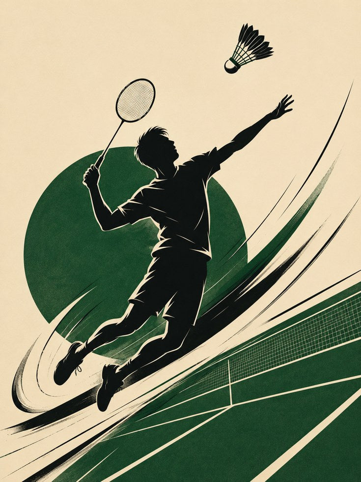 Retro Badminton Player Smash Print - artwork on paper