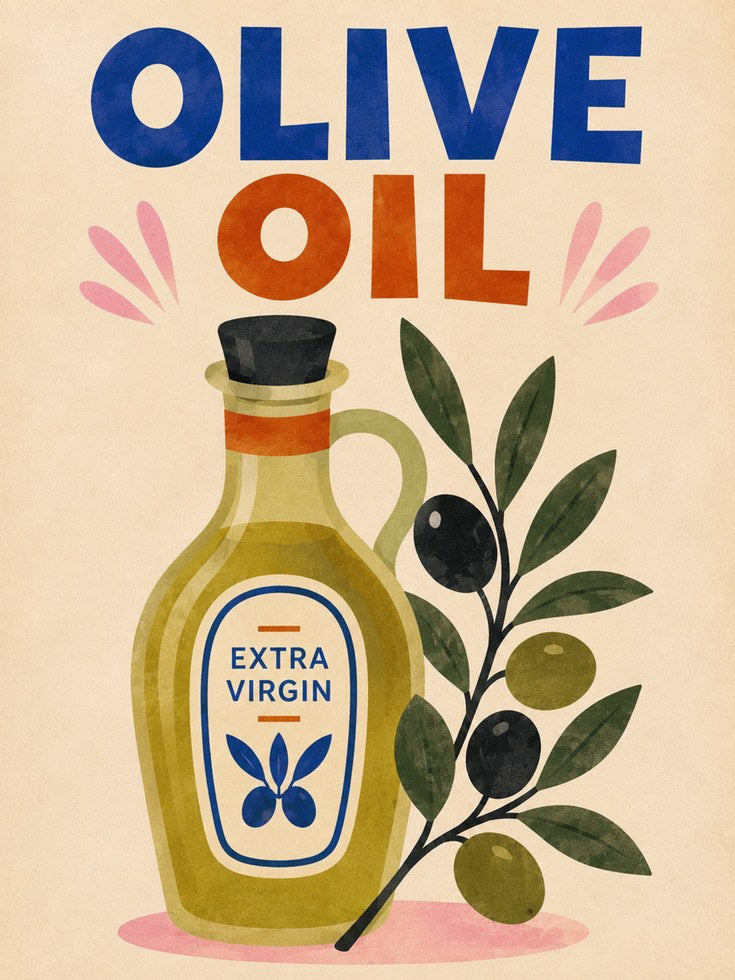 Olive Oil Kitchen Print – Food Illustration Art - artwork on paper