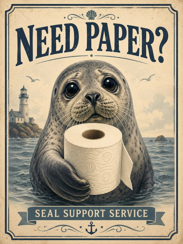 Seal Bathroom Art: Vintage Nautical Humor (Powder Room Decor) - artwork on paper