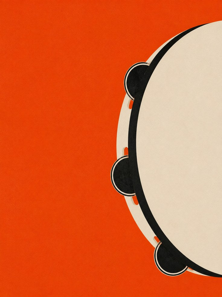 Tambourine Art Print: Bold Orange Minimalist Music Poster - artwork on paper