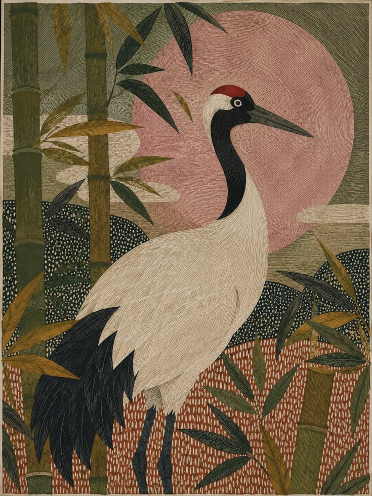 Japanese Crane Print – Asian Bird Wall Art - artwork on paper