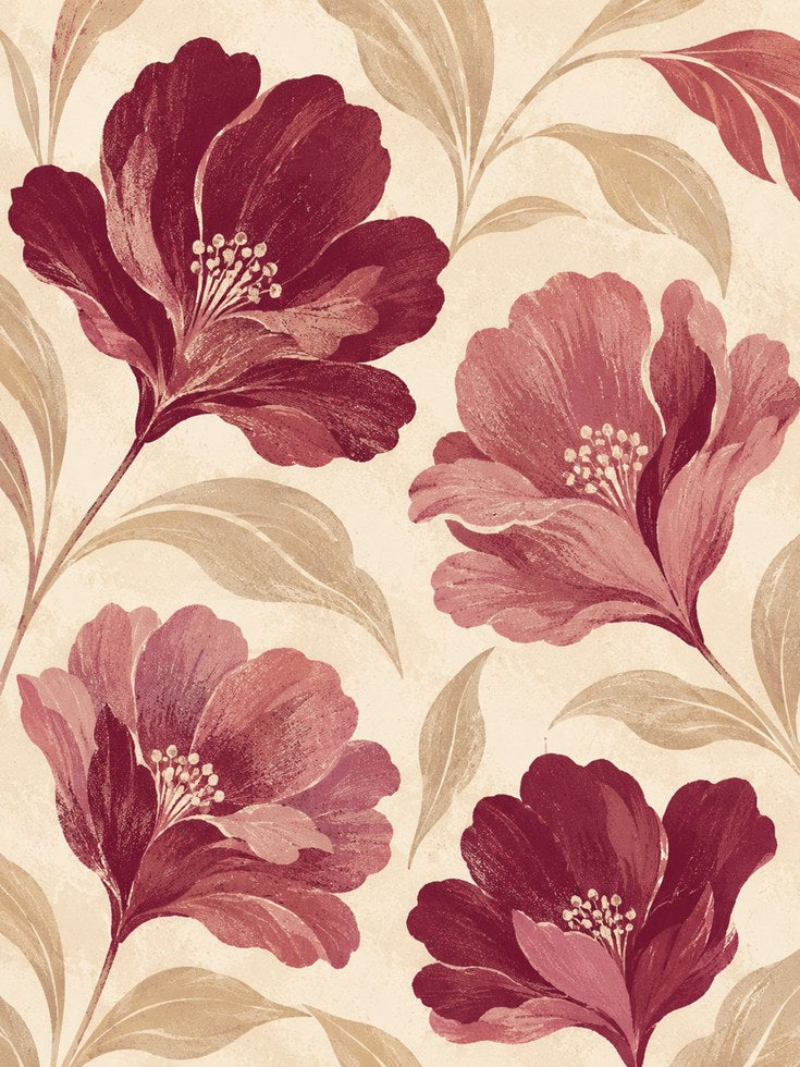Vintage Floral Wall Art – Burgundy Flower Print - artwork on paper
