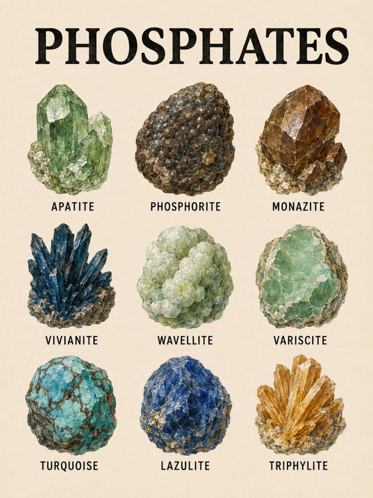 Phosphate Minerals Art Print: Vintage Scientific Illustration - artwork on paper