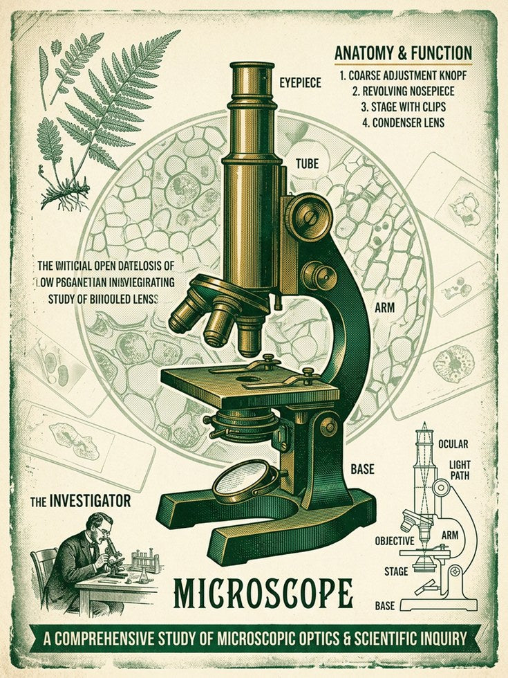 Vintage Microscope Diagram Poster: Scientific Botanical Art Print - artwork on paper