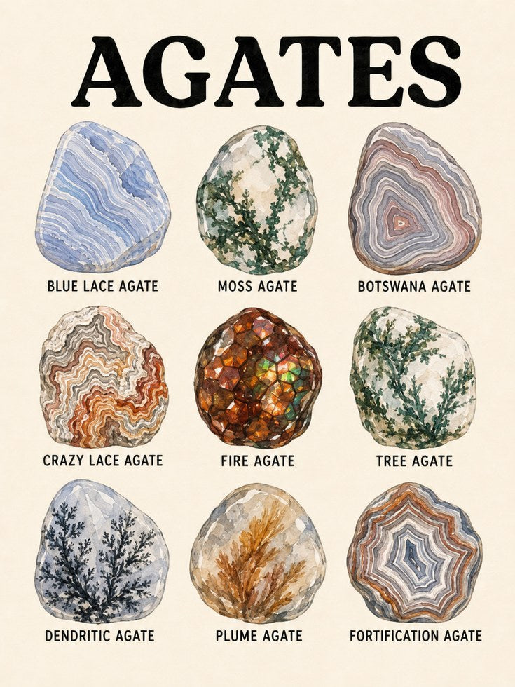 Agate Chart Art Print — Vintage Educational Mineral Poster - artwork on paper