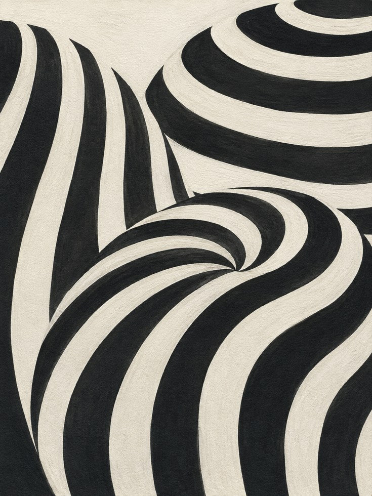 Abstract Curved Stripes Wall Art: Op Art Black And White Print - artwork on paper