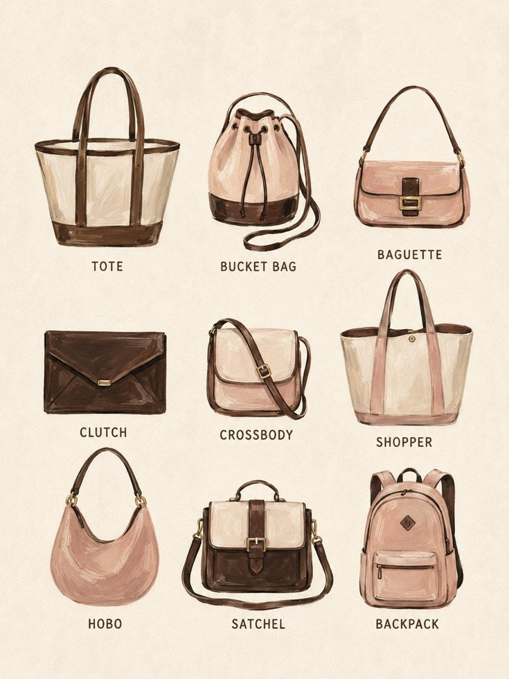 Handbag Collection Guide Art Print: Watercolor Fashion Illustration - artwork on paper