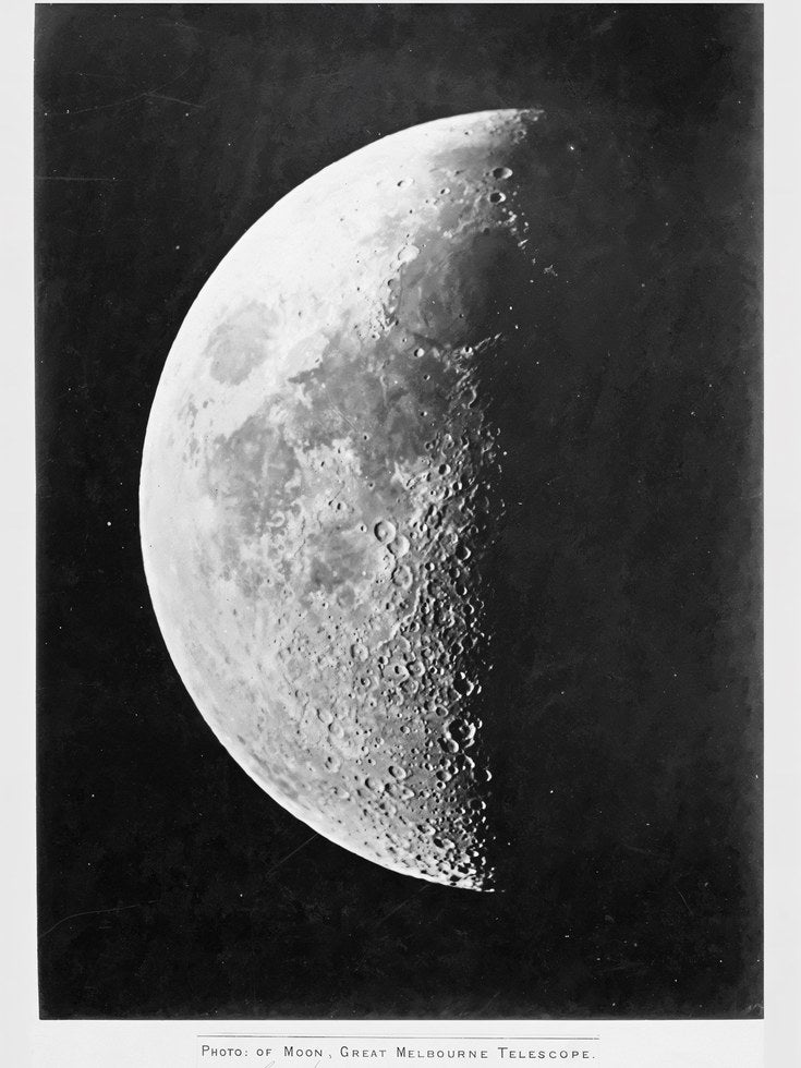 Lunar Crescent Moon Print: Victorian Science Poster (Black & White) - artwork on paper