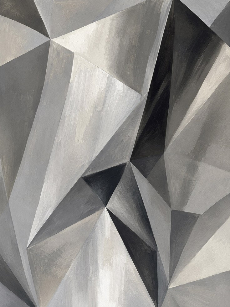 Geometric Abstract Art Print: Monochrome Cubist Composition - artwork on paper