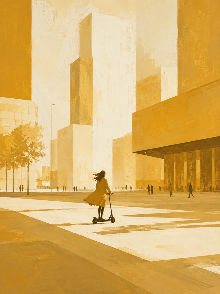 Modern Urban Cityscape: Golden Yellow Minimalist Architecture Print - artwork on paper